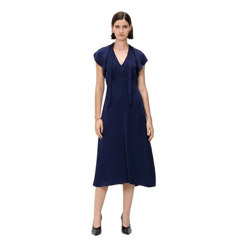 Veronika Maine Hammered Satin Draped Neck Midi Dress